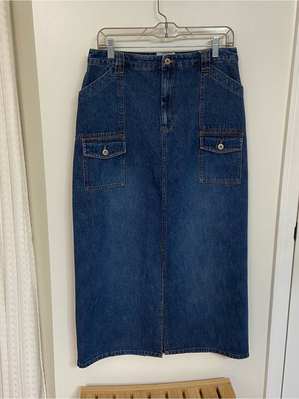Carolina Blues Denim Maxi Skirt Womens 10 Cargo Pockets Y2K 100% Cotton Long